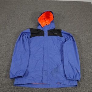 The North Face Kids Blue Black Raincoat with Orange Lining